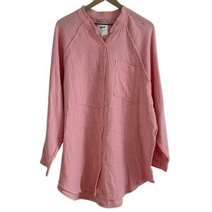 Aerie Gauzy Coverup Shirt Sz L  quartz pink Beach Coastal Pastel Soft New NWT